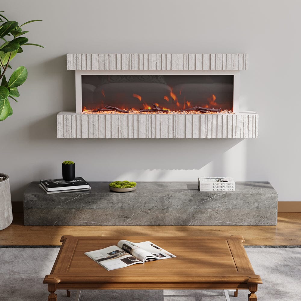 47/59 Inch Wall Mounted Electric Fireplace with Faux Stone Mantel, WiFi, Remote & LED Flames Living and Home 47inch